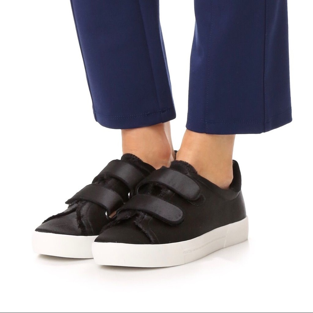Joie Black satin ‘Diata’ Low Sneakers 37/37.5 $228 *Mismatched Size*